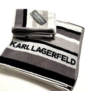 Karl Lagerfeld 2pc Cotton Bath & Hand Towel Set Gray Black White NWT
